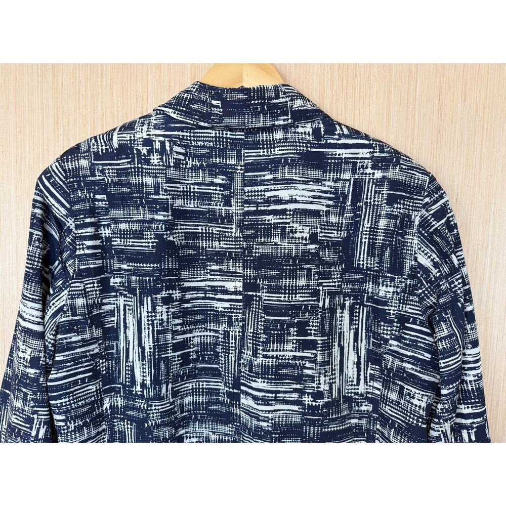 Coldwater Creek Abstract Print Rain Trench Jacket Womens Size XL 16 Navy Pockets - Picture 6 of 12
